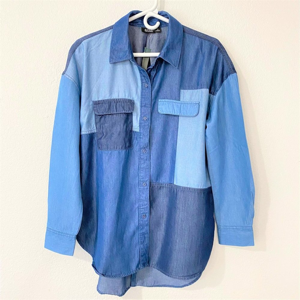 3/$25 Item a.n.a. New Approach Long Sleeves Button Front Shirt, Blue Size M